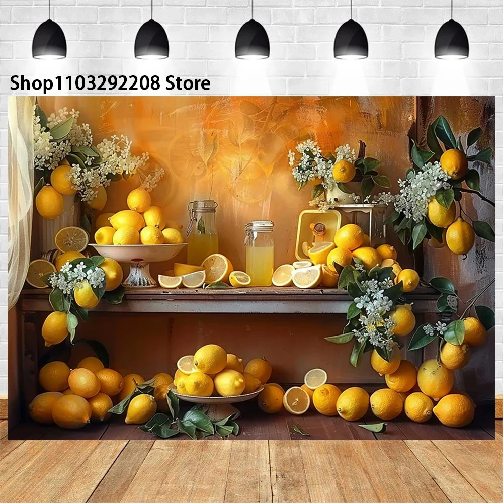 Lemon Booth Shop Theme Photography Background Baby Shower Kids Birthday Party Newborn Baby Portrait Photo Banner Studio Props