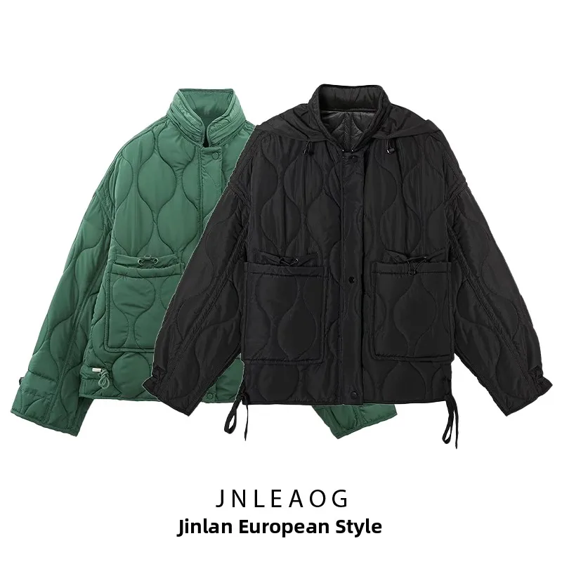 

JNLEAOG модный стеганый хлопковый джем с капюшоном, женский уличный джем, прямой крой, длинная све, цвет застежки-молния