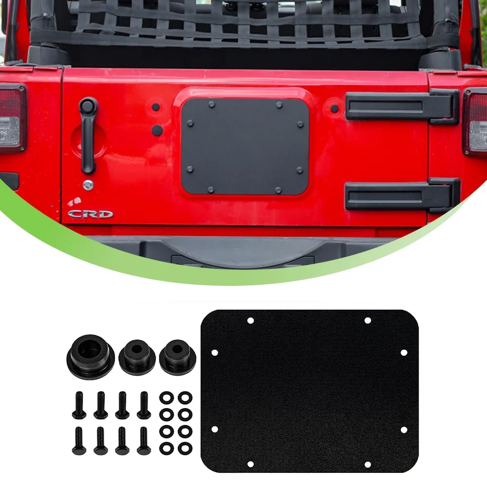 For Jeep Wrangler JK 2007-2017 Car Spare Tire Carrier Filler Plate Trim Tailgate Vent Decoration Cover with Rubber Plug Black