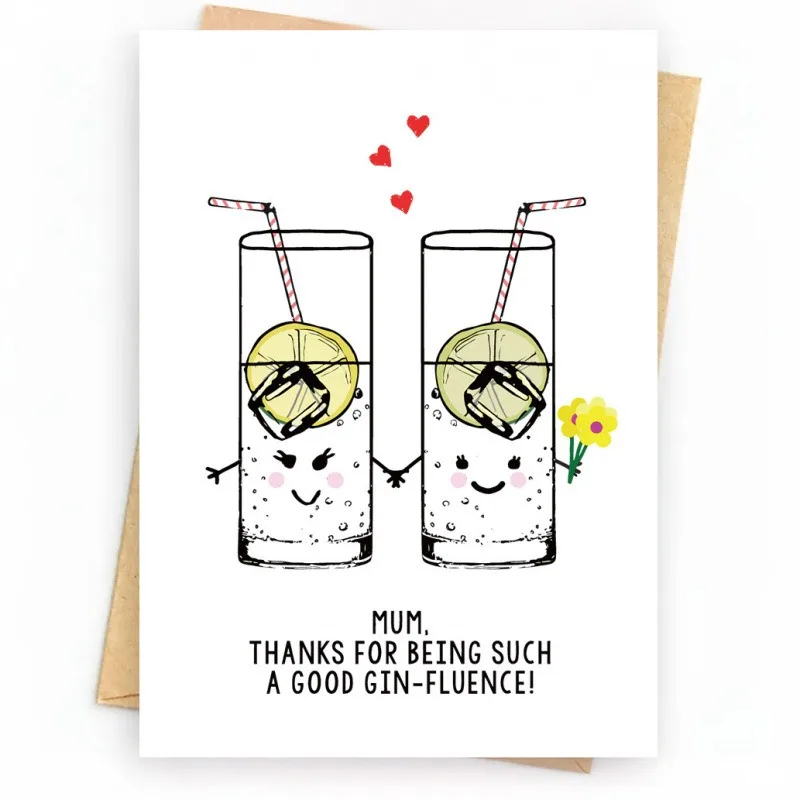 Funny Gin Card for Mom Birthday Card Mom with Envelope Thanks For Being Such A Good Gin-fluence Mothers Day Card