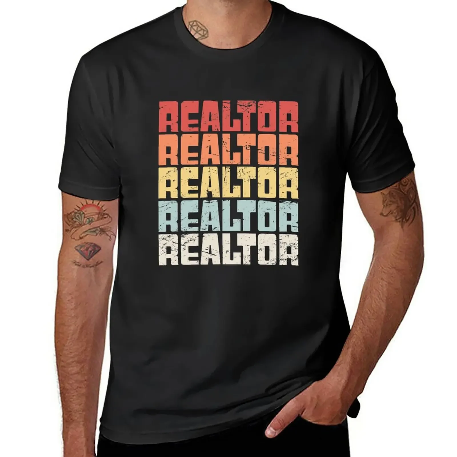 Retro 70s REALTOR Text T-Shirt graphics summer tops plain t shirts men