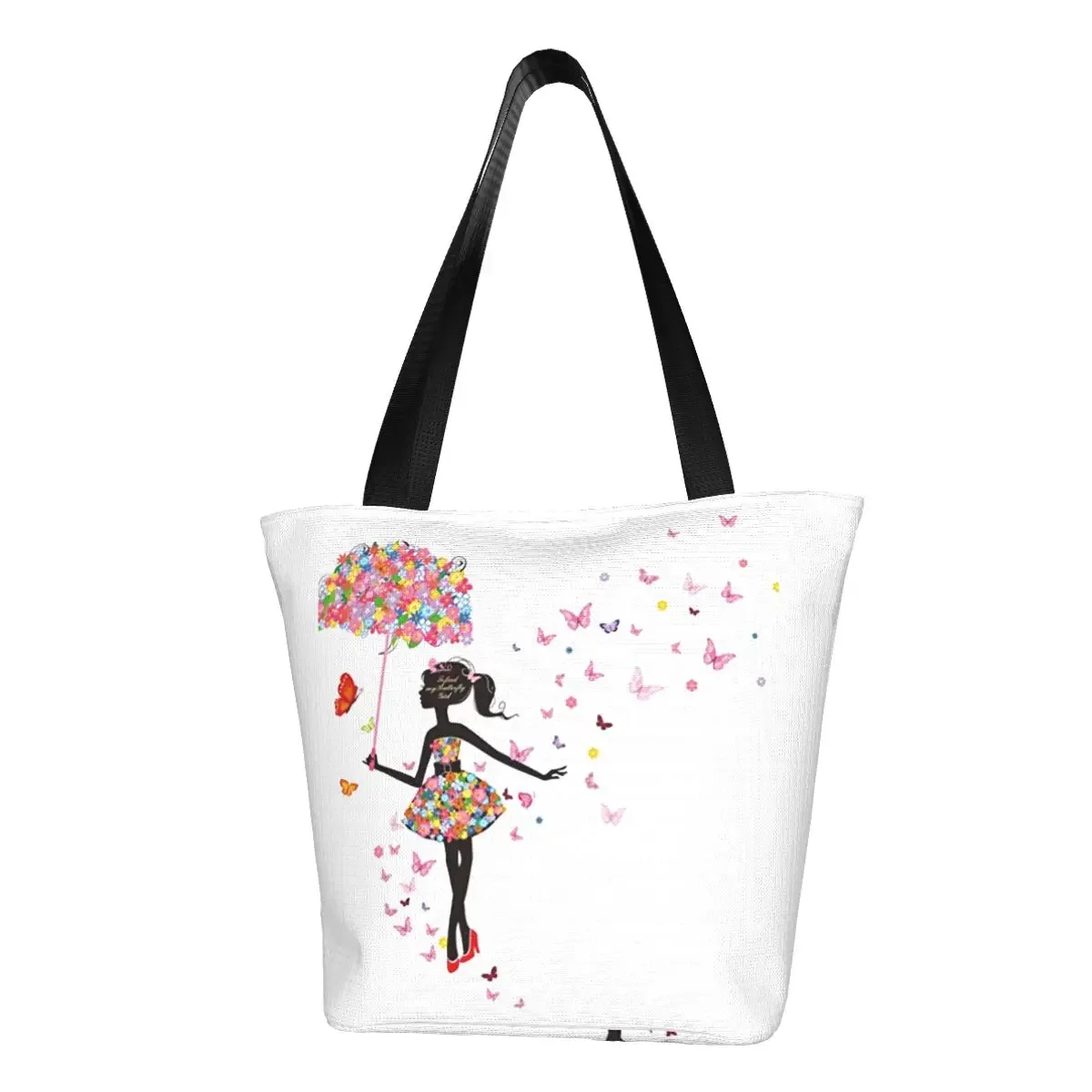 Flower Fairy Girls Groceries Tote Shopping Bag Women Funny Canvas Shoulder Shopper Bags Big Capacity Handbags