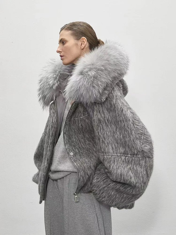 Grube Szare Płaszcze z Imitacji Futra Lisa Damskie Zimowe Luźne Parki z Naszytym Kołnierzem z Futra Ciepłe Y2K Streetwear Uniwersalne Puszyste Okrycia Wierzchnie Nowe