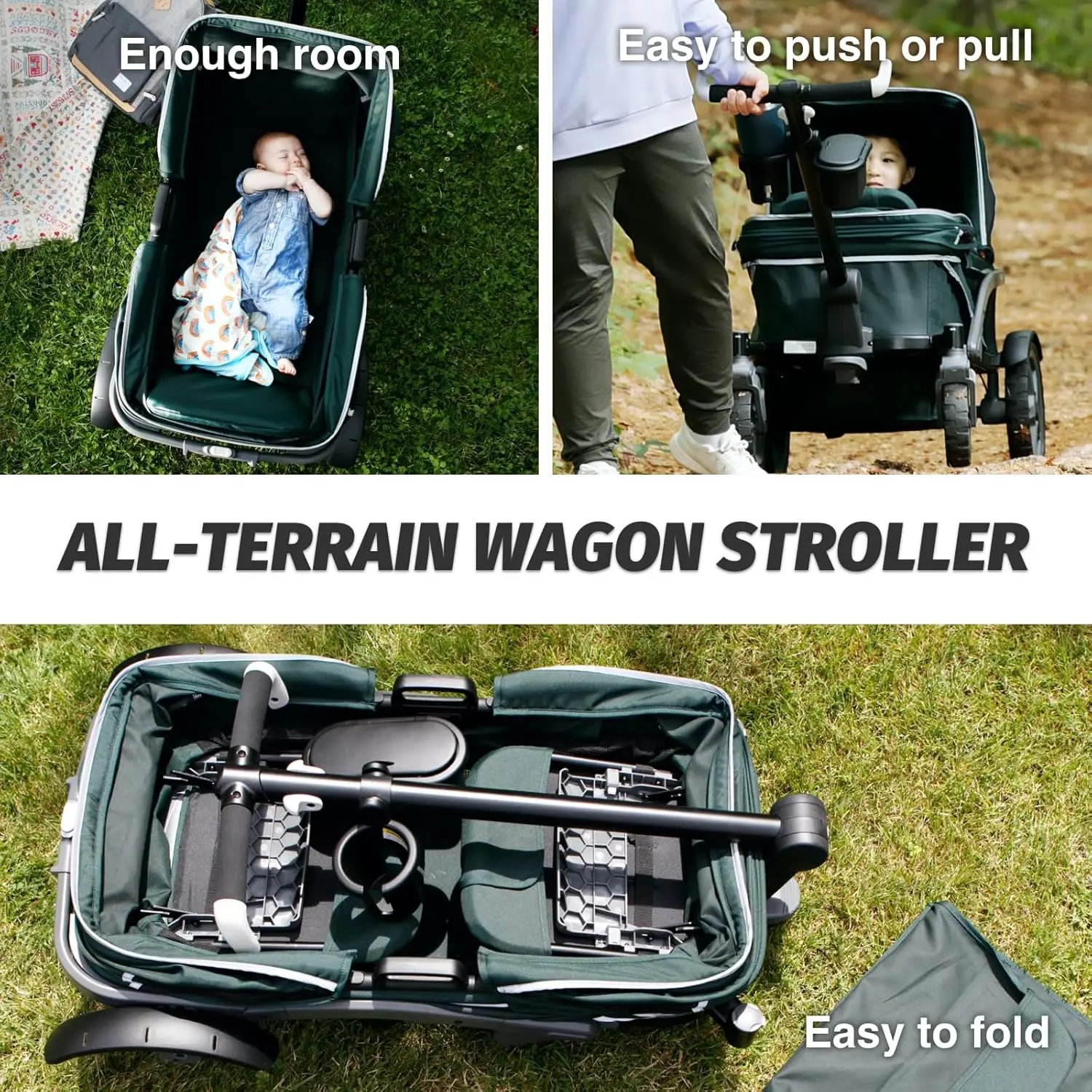 2-Seat All-Terrain Wagon Stroller with Easy Push andPull,Removable XL Canopies,and Sturdy,Safe Folding for Storage and Transport