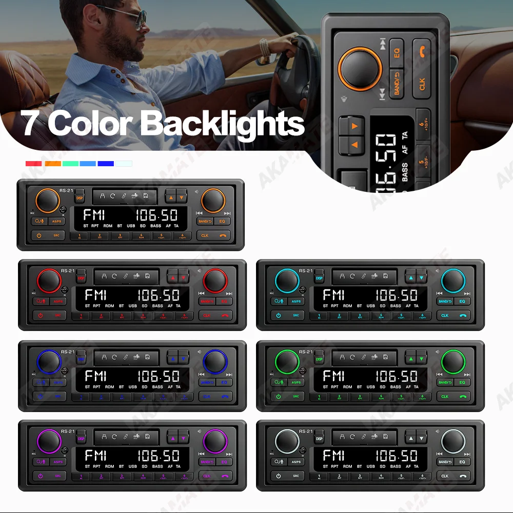 1 Din MP3 Autoradio im Retro-Stil Bluetooth 5.1 AUX FM AM RDS EQ QC3.0 Sprachsteuerung 12V Multimedia-Stereo-Haupteinheit USB TF-Player – Detail 10