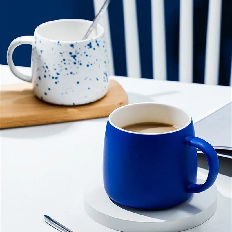 500ml Klein Blue Ceramic Coffee Mug with spoon Gift Package Splash ink Porcelain Mug Breakfast Oatmeal Cup Festival Gift