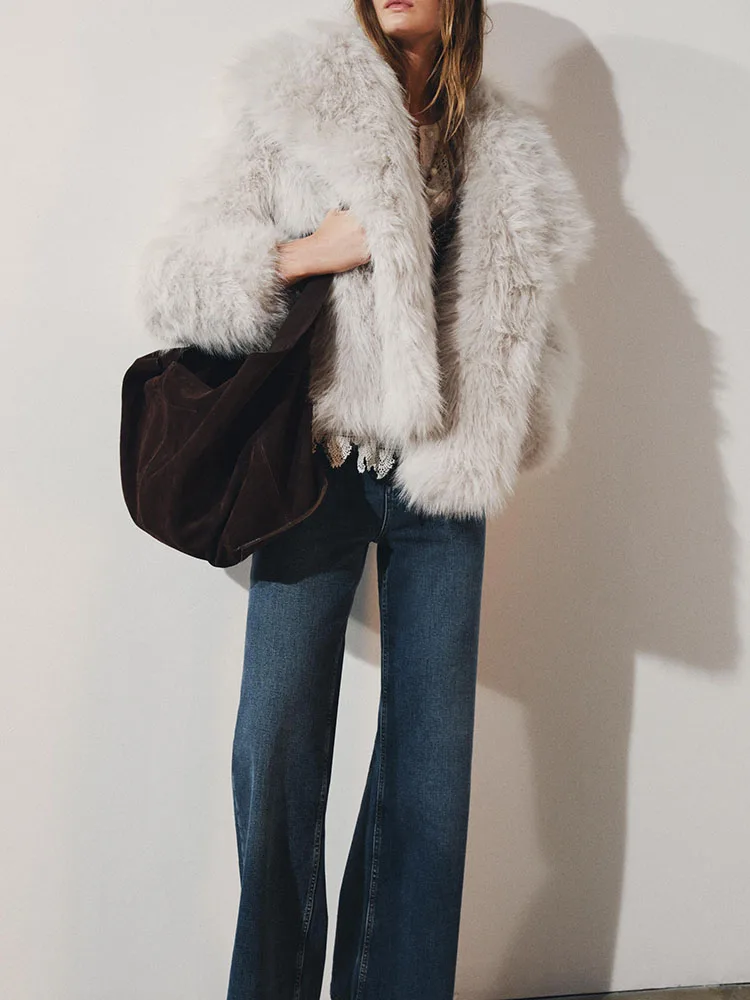 

Faionable Fake Fur Jaet Collar Coat Women's New Autumn 2025 Long Sve Zipper Closure Regular Length Commute Sle