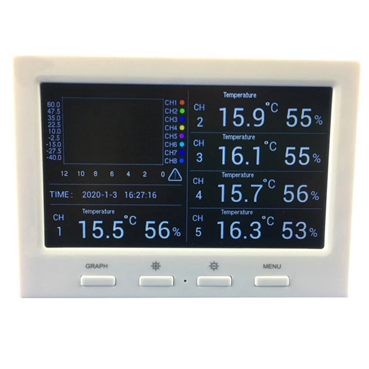 Temperature and humidity recorder supports 5 sensors and supports multiple HP3001.