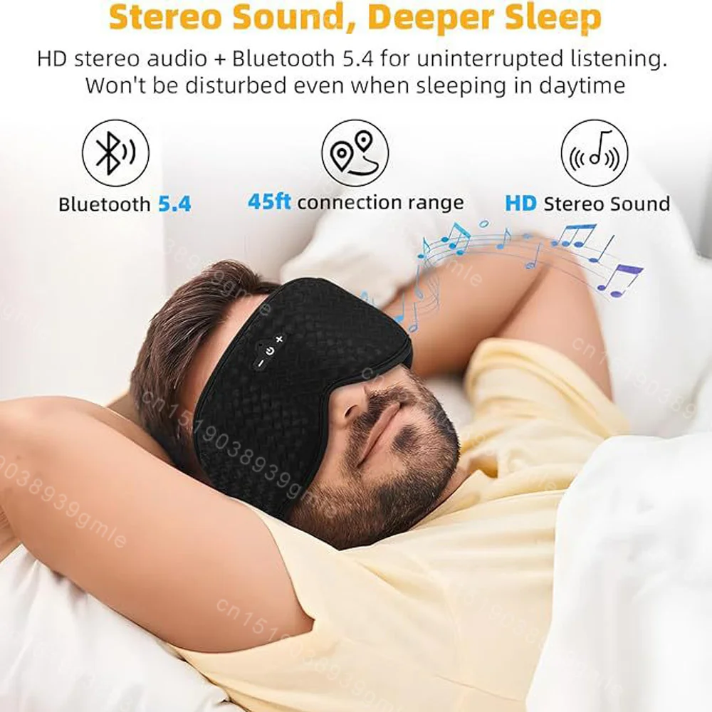 3D Bluetooth Eye Mask Wireless Stereo Sleeping Earphones Comfortable Washable Blindfold Handsfree Call Eyemask for Home Travel view 5