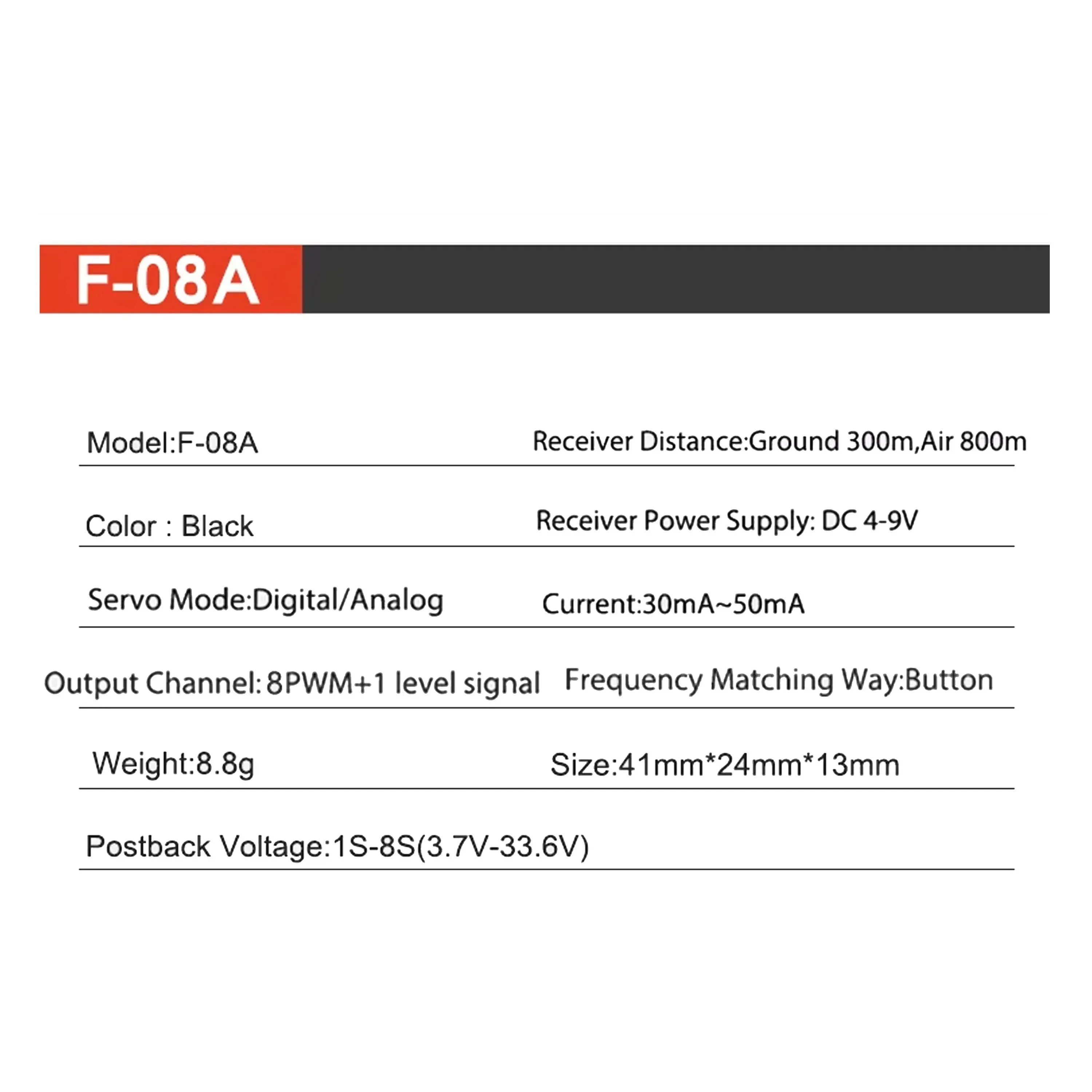 HOTRC F-08A 2.4G 8 Channel PWM 8CH Receiver for CT-8A CT-8B CT-10B Transmitter Remote Control RC Car Boat Tank Upgraded Parts