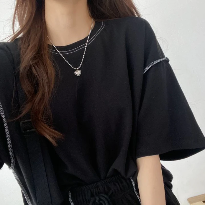 Summer Women\'s Short-sleeved Shorts Two-piece 2023 New Fashion Casual Sports Suit Loose Oversized Solid Color Patchwork Neutral