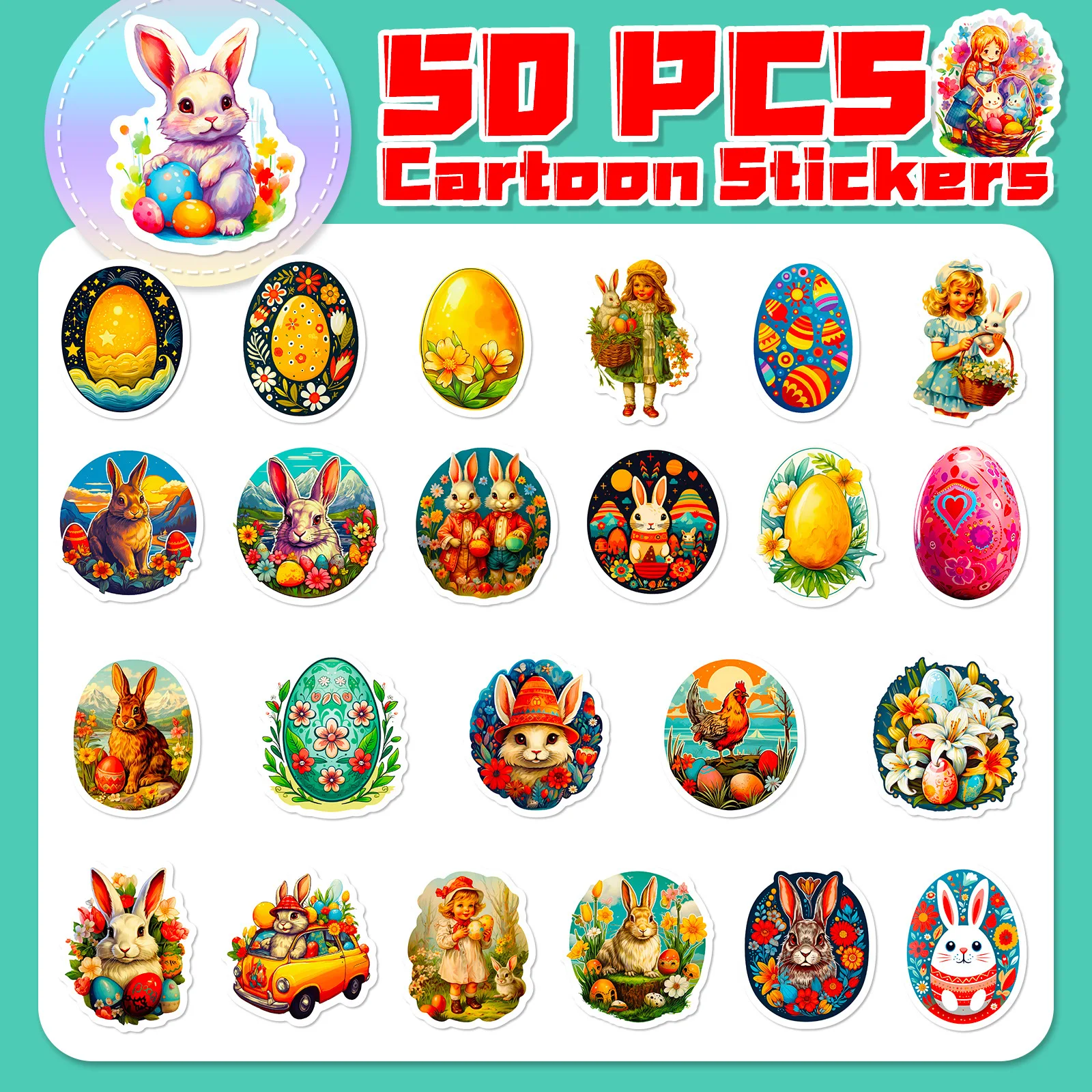 10/30/50PCS New DIY Easter Outfit Stickers Cartoon Graffiti Creative Anime iPad Computer  Guitar Decoration Waterproof Wholesale