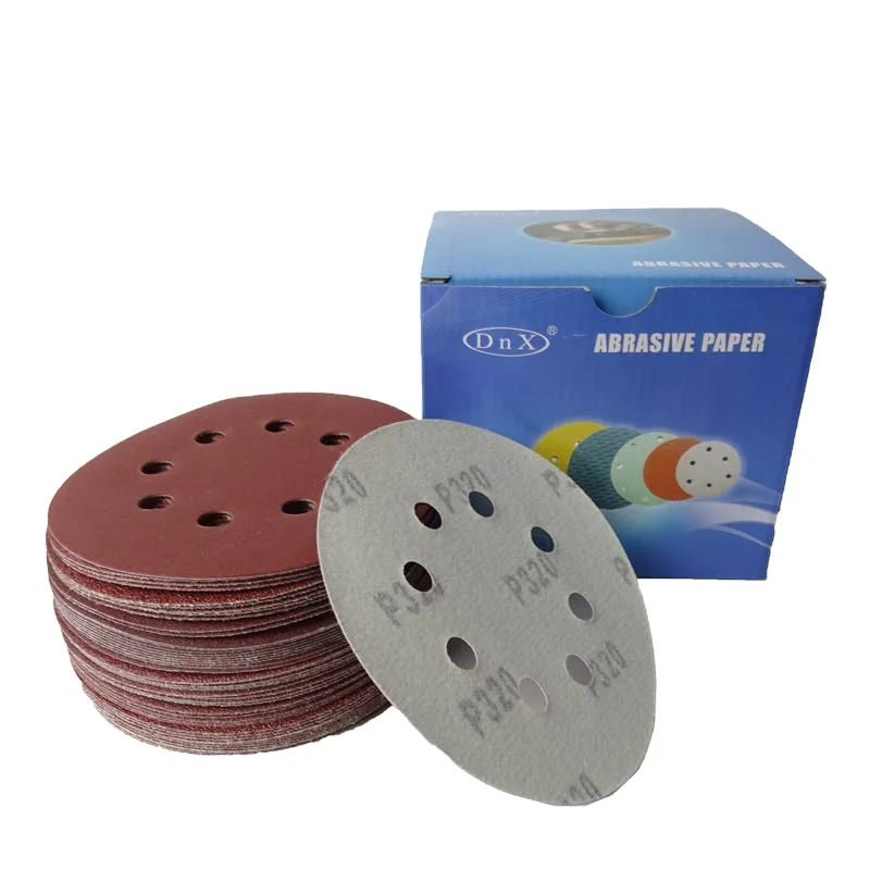 

5 inch 8 holes sand paper hook and loop sanding disc p40 -p 320 each 10 pcs 70pcs abrasive tools assorted grit sandpaper