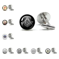 Vintage Men Cuff Freemasons Illuminati Templars Logo Mason Masonic Glass Gem Cufflinks Suit Cuff Links Men Shirt Accessories