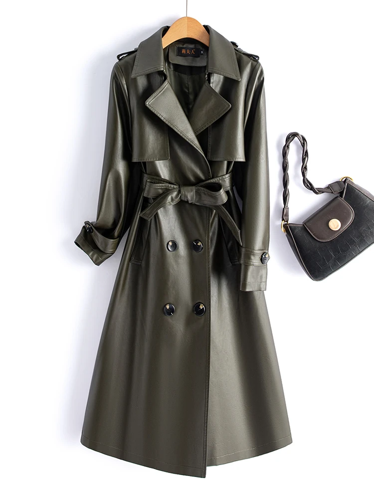   Manteau coupe-vent mi-long en cuir véritable pour femme, version coréenne ajustée, nouvelle collection automne-hiver 2025