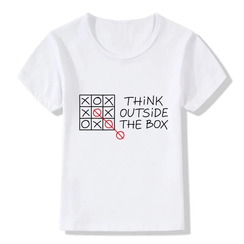 2019 Children Think Outside The Box Print Funny T-Shirts Kids Summer Tops Girls Boys Short Sleeve T shirt Baby Clothes,ooo734