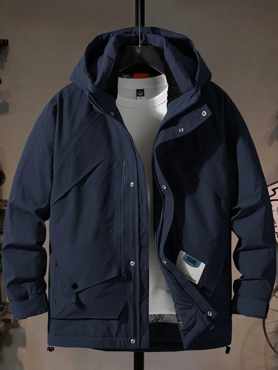 

Модная мужская стеганая куртка из полиэстера с пуховым наполнителем, теплая, для активного отдыха, утолщенная, с капюшоном, на молнии