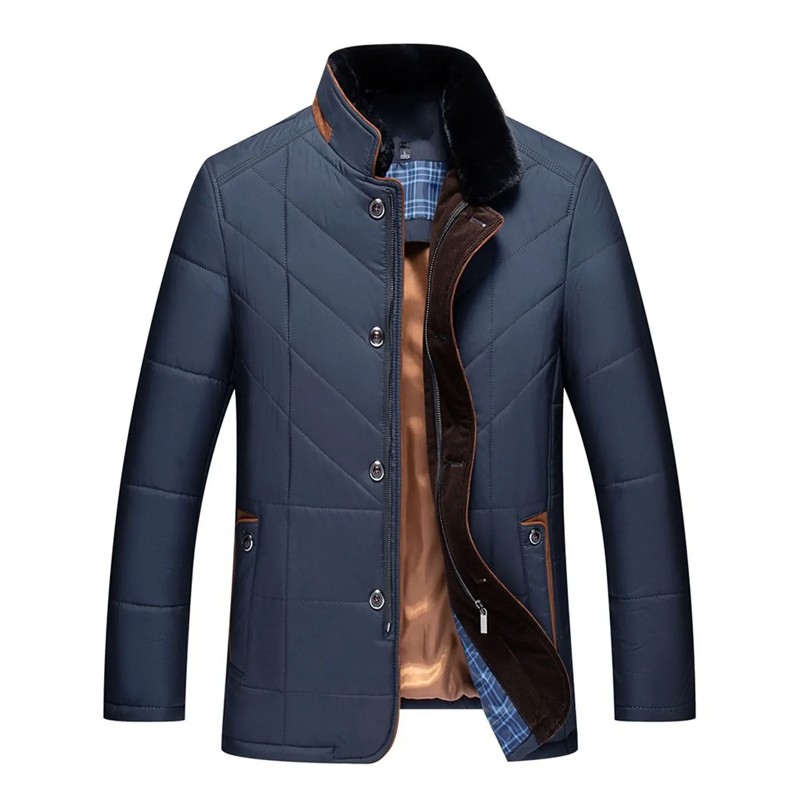 Men'S Down Jacket Casual Thickened Cotton Padded Jacket Fashion Winter Warm Jacket Autumn Winter Thermal Fleece Men'S Jacket