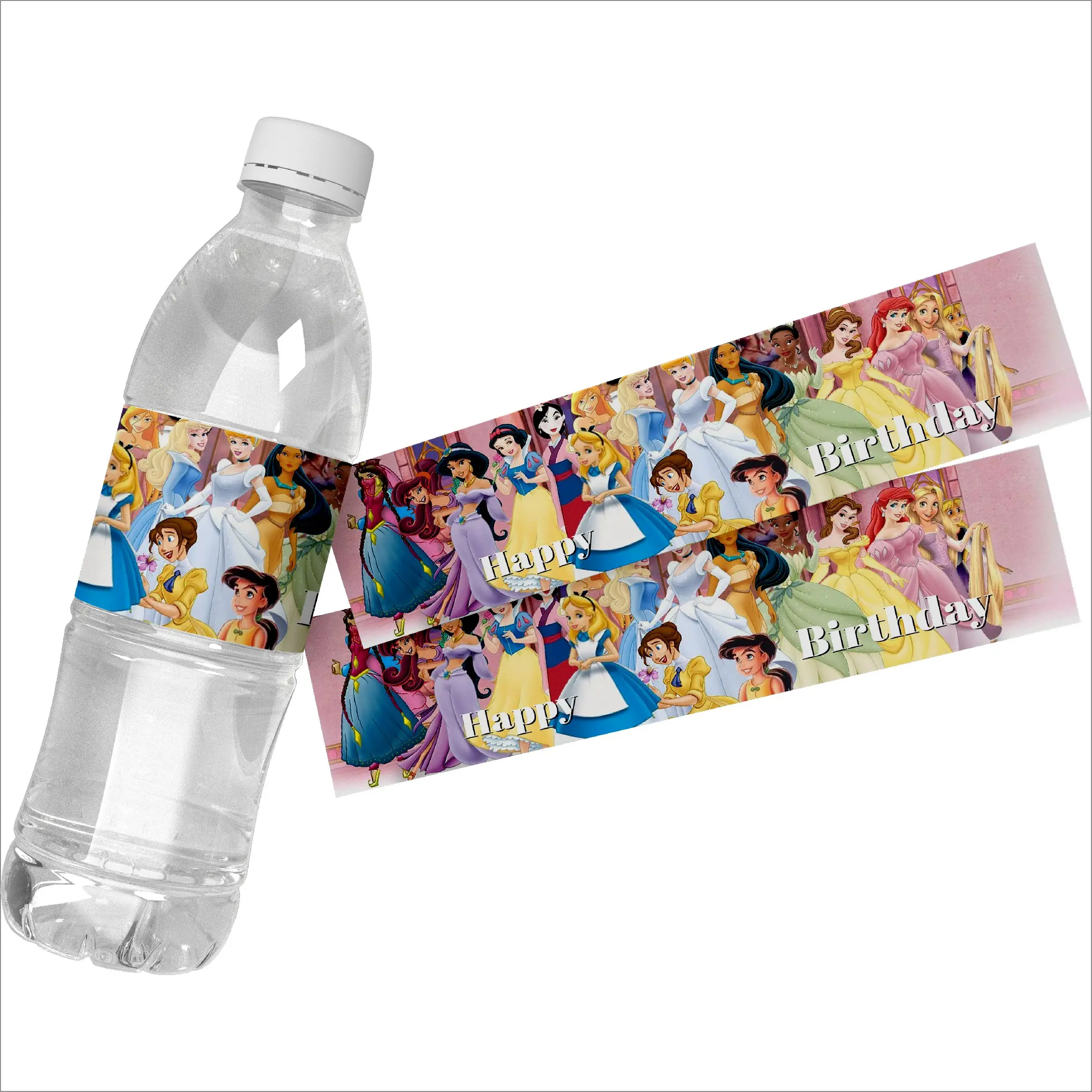 6pcs Disney Princess Theme Water Bottle Labels Stickers Kids Birthday Party Mineral Water Bottle Wrapper Decoration Supplies