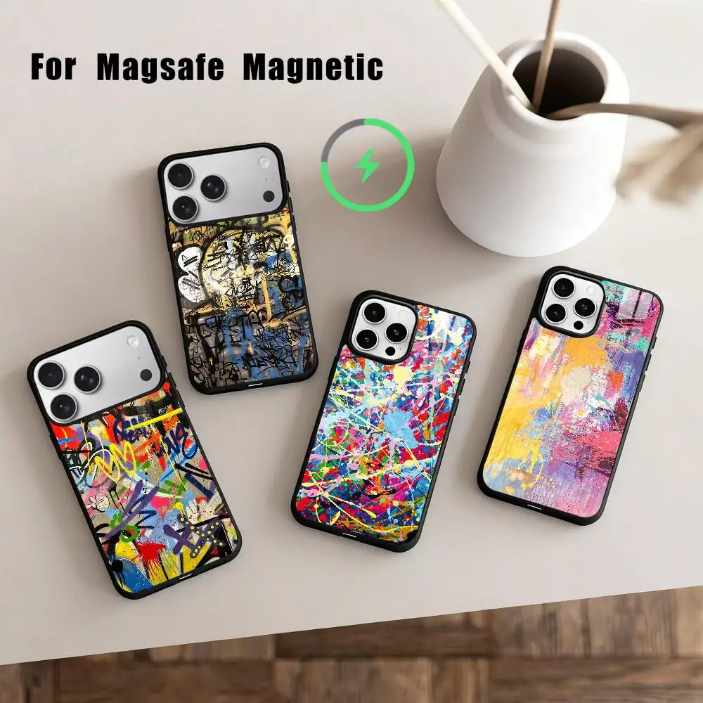 

Стильный чехол C-Colorful G-Graffiti для iPhone 17, 16, 15, 14, 13, 12, 11 Plus, совместимый с магнитной беспроводной зарядкой
