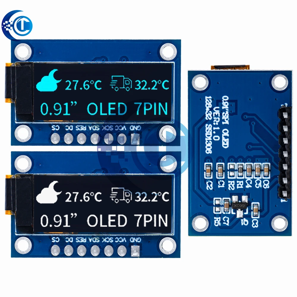 Módulo OLED branco azul de 0,91 polegadas 128x32 SPI SSD1306 7PIN - Ideal para projetos Arduino