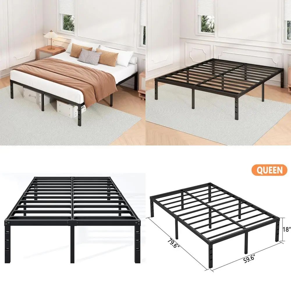 18 Inch Queen Metal Platform Bed - Heavy Duty, Easy Assembly, Strong Bearing, No Box Spring Needed, Under Bed Storage, Black