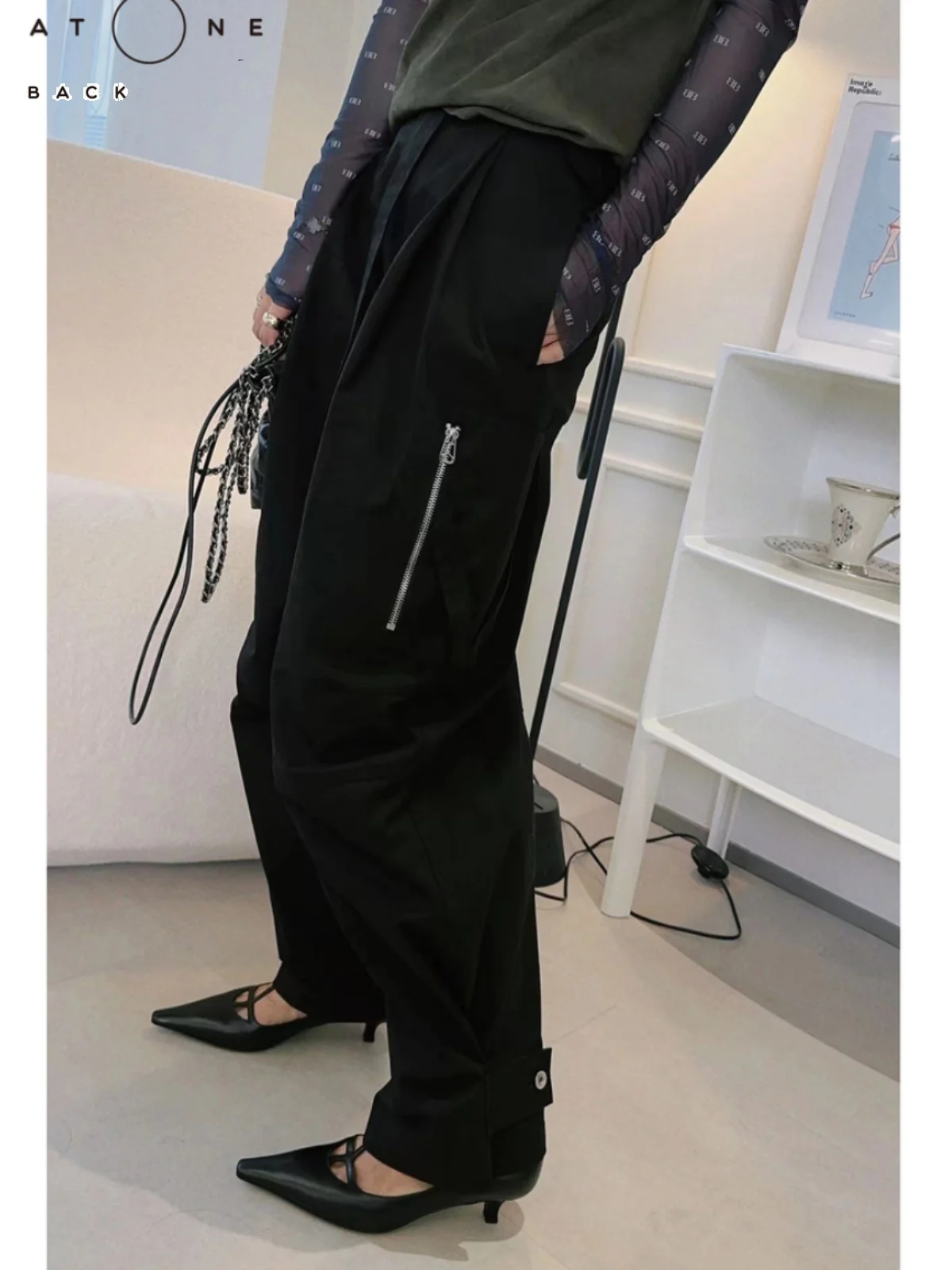 

Брюки рабочие Tang Jialing Sister's "Tone" BV Cool с декоративными молниями, модель BES2BI4EK, повседневные, свободного кроя, женские, хлопковые, рабочая одежда