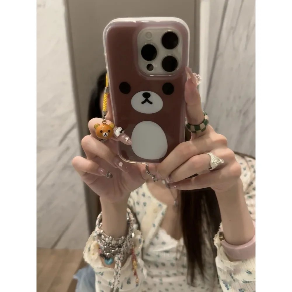 Cartoon cute Rilakkuma white brown bear suitable for iPhone16promax mobile phone case 15Plus 14 iPhone xsmax mobile phone case - náhled 6