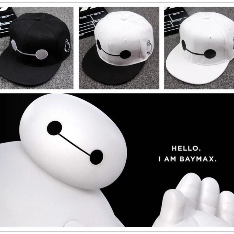 Gorra de béisbol de Anime de dibujos animados de Disney Big Hero 6, gorra de Hip Hop Baymax, gorra con visera plana para padres e hijos, sombrero de Hip-hop, regalos de protección solar