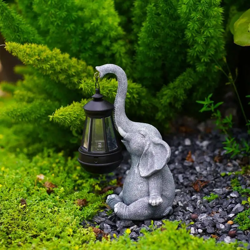 

Elephant Giraffe Statue with Solar Lantern Cute Resin Statue Figures for Garden Decortion Yard Arts