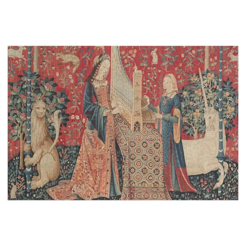 

Medieval Lady And The Unicorn Midnight Floral Tapestry Jigsaw Puzzle With Photo Personalized Wooden Name Puzzle