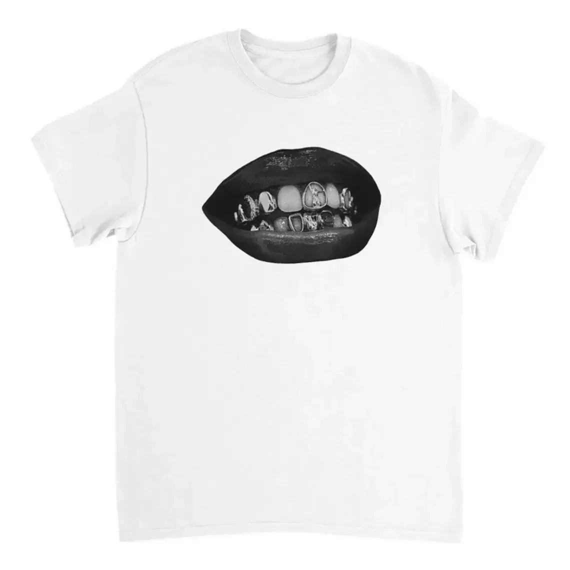 Grillz White T-Shirt Casual Round Neck Short Sleeve Men's Tees Regular Fit Tops Men's Clothing