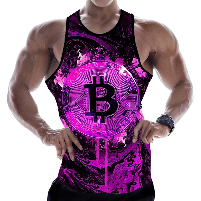 Man Tank Tops 3D Bitcoin Printing Vest Summer Fashion And Leisure O Neck Male Clothing Bodybuilding