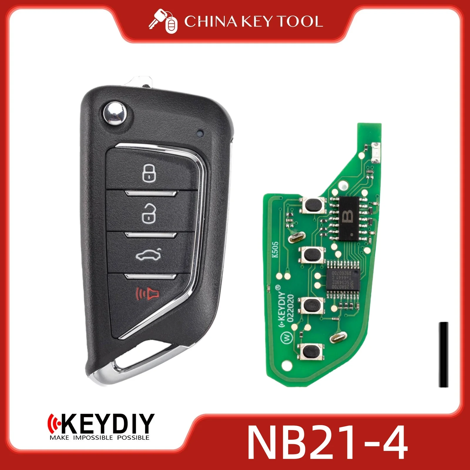 

Универсальный выкидной ключ-пульт KEYDIY KD NB21-4, 3+1 кнопки, тип «нож», совместимая замена