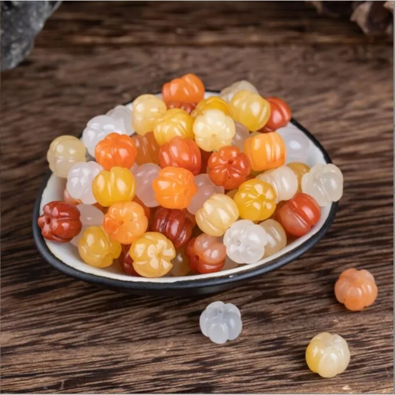 

5pcs Authentic Natural Jinsiyu Pumpkin Beads Dongling Jade Pumpkin Beads DIY Spacer Accessories Charms for Bracelet Making Beads