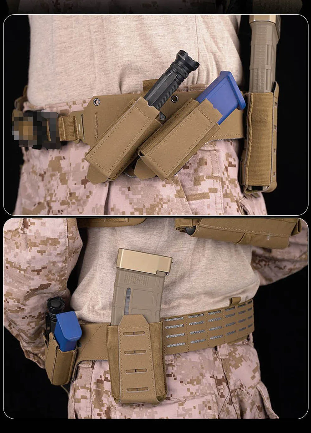 Taktischer Gürtel 2-in-1 mit Schnellverschluss-Metallschnalle für Outdoor-Jagd, Schießtraining, Airsoft, Kampfgürtel mit MOLLE-Magazintasche – Detail 8
