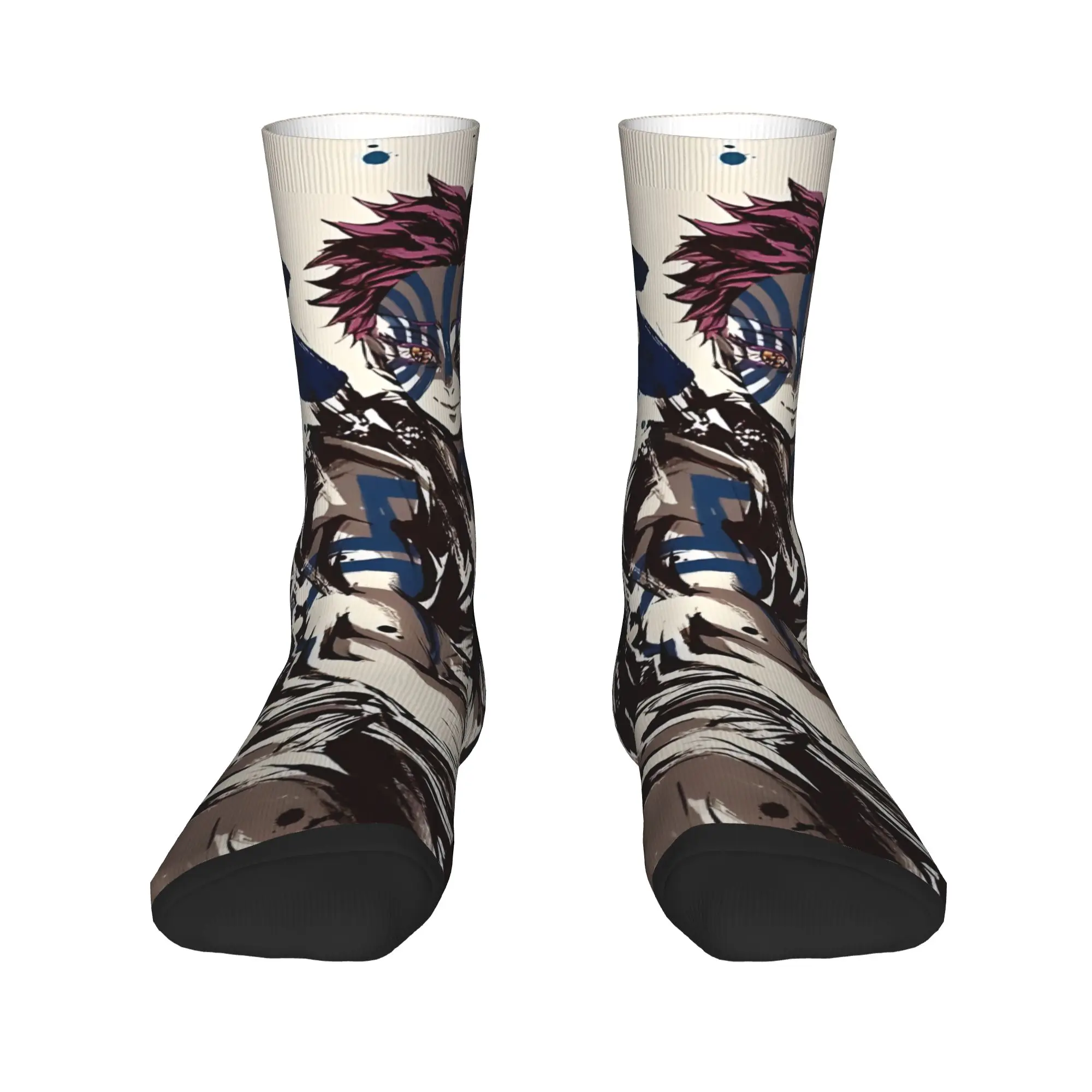 Funny Sock Bandai Demon Slayer The Battle Crazed Demon Akaza Hip Hop Seamless Pattern Printed Men Crew Socks Novelty Men's Socks