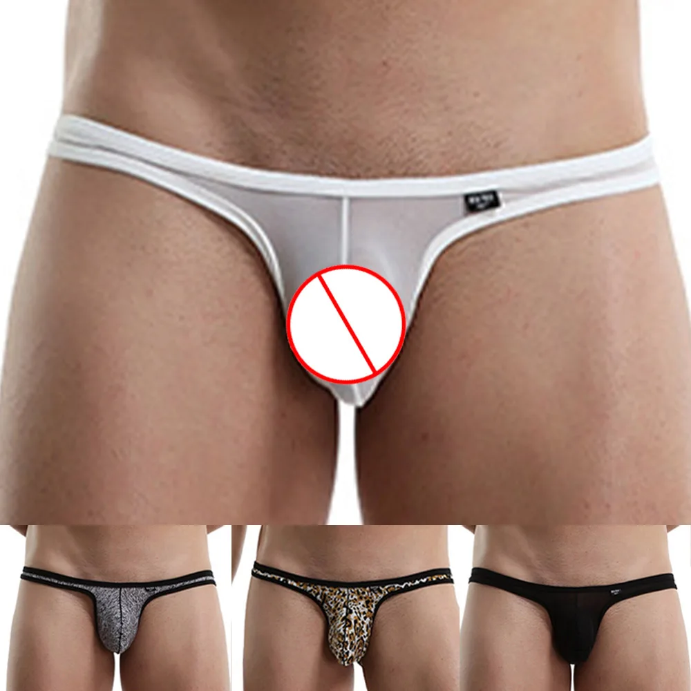 

Sexy Mens Low Waist Bikini Thong Briefs Elastic Ice Silk Knickers Underpants Seamless Underwear Soft Pouch Panties Hombre