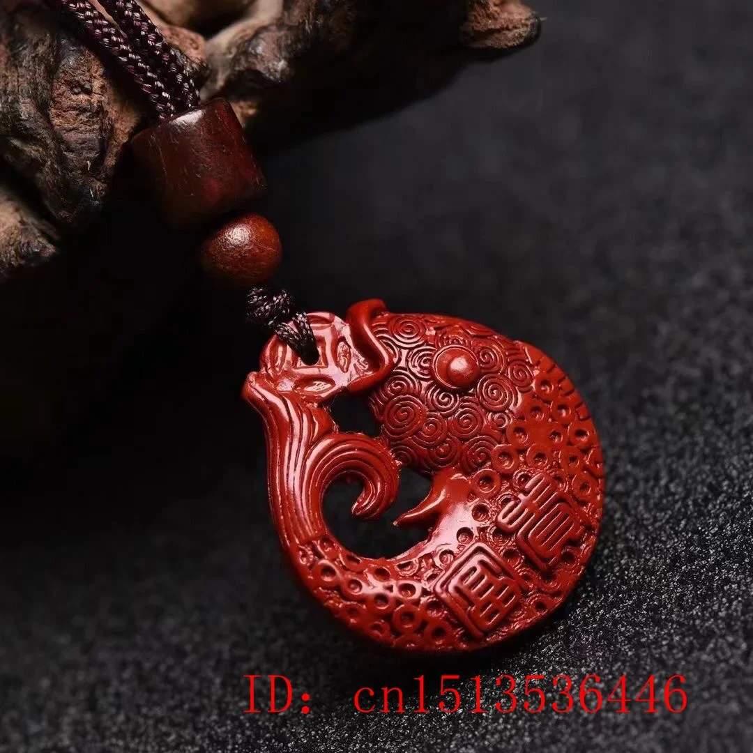 Fashion Cinnabar Jade Double Sided Carving Goldfish Pendant Necklace Jewellery Chinese Healing Women Man Luck Gift Sweater Chain