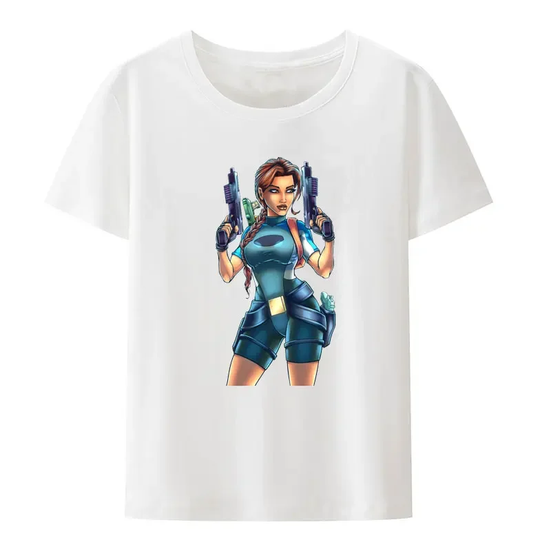 الكلاسيكية لعبة تومب رايدر لارا تي شيرت مطبوع الرجال النساء شخصية الموضة محب الشارع الشهير الهيب هوب الاتجاه كول Camisetas #4