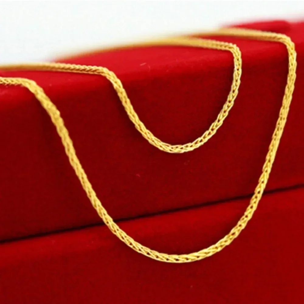 

genuine 999 pure gold 24K necklace lucky necklace AU750 elegant clavicle water wave chain 45cm womens accessories