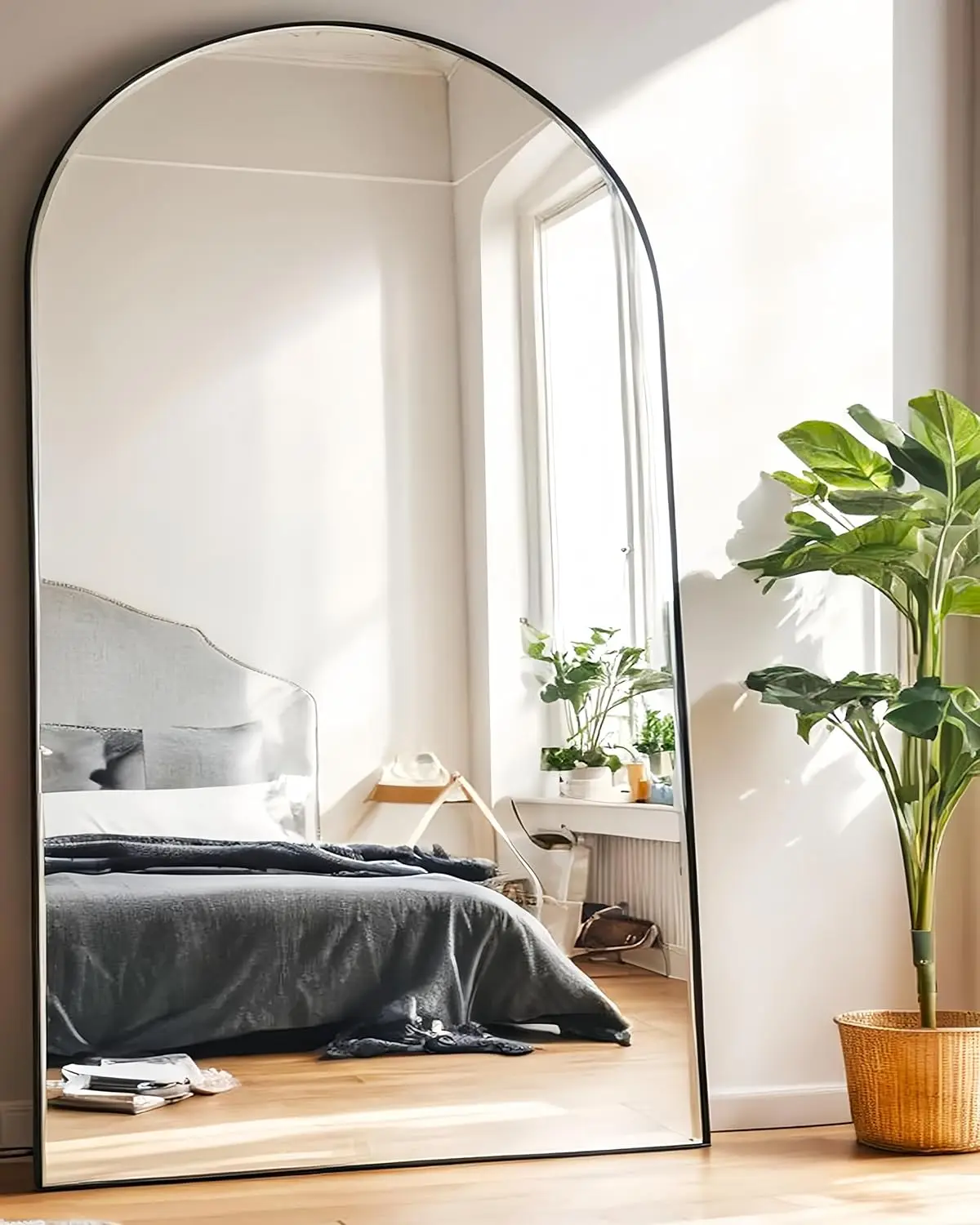 [Vendita calda! ]Specchio da pavimento a figura intera - Specchio da parete ad arco oversize da 82x42 pollici, specchio da terra nero per camera da letto, soggiorno,