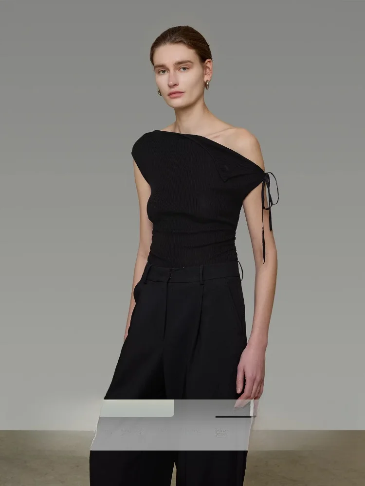 

Женский вязаный свитер Ele Slim Fit с открытыми плечами, высококачественный, с поясом, модный, стильный топ с коротким рукавом