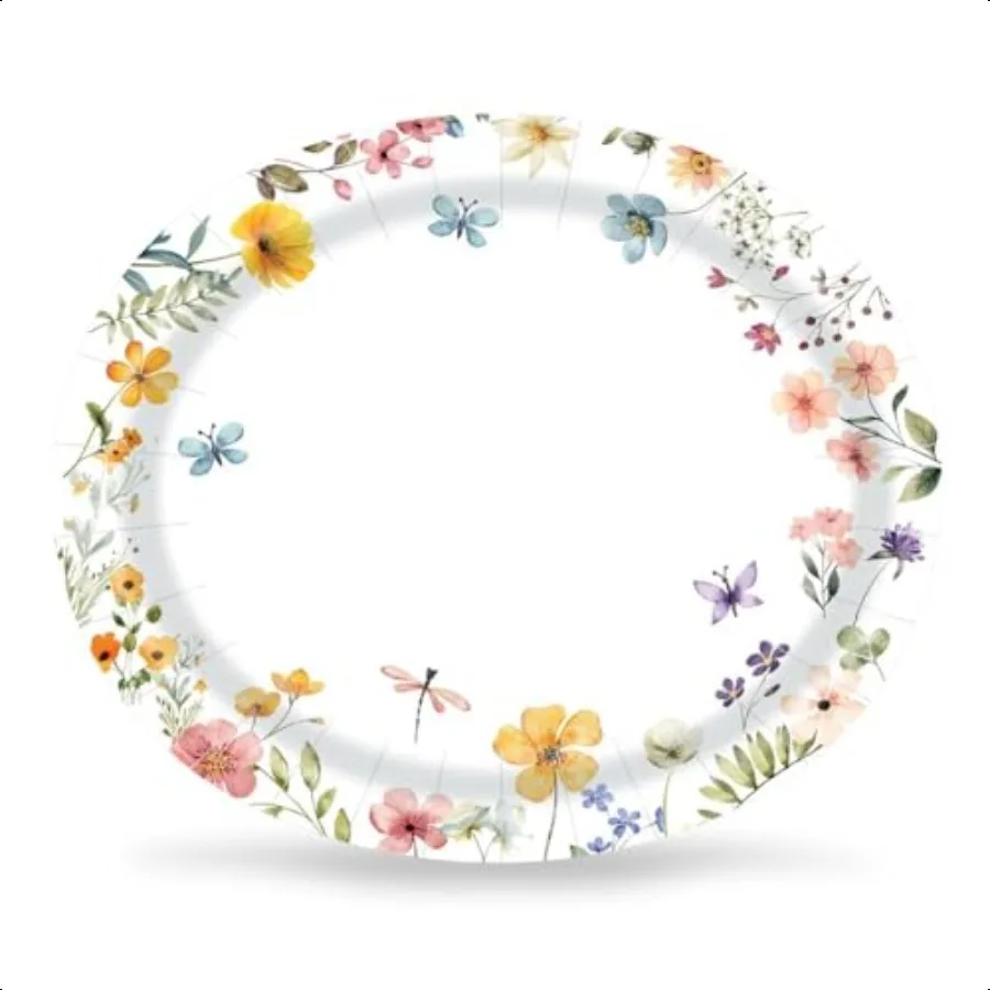 

50 шт. овальные бумажные тарелки с полевыми цветами 10 x 12 больших цветочных тарелок для вечеринок на весну, детский душ, день рождения, часть свадебного душа