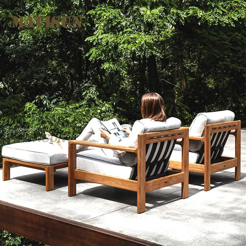 High-End Outdoor Sofa Villa Sales Office Terrace Rattan Chair Coffee Table Outdoor Waterproof Sunscreen Wood Leisure Furniture