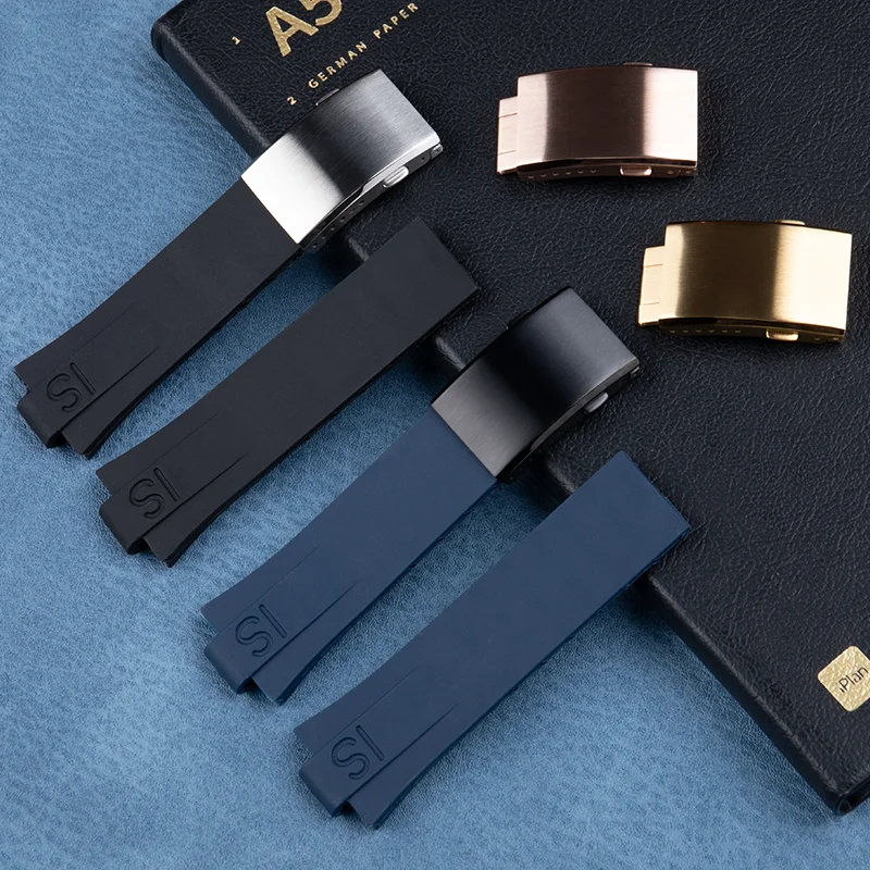 محدب 24*11 مللي متر واجهة جودة الأسود بولي TPU المطاط معصمه ل أوريس حزام AQUIS سوار مقاوم للماء حزام الساعات مع أضعاف مشبك