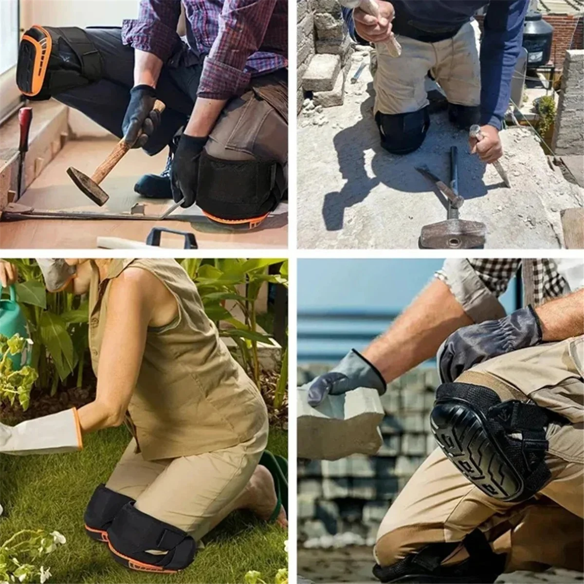 وسادة ركبة ABXHH مكونة من قطعتين لدعم الركبة شديدة التحمل مع أشرطة مضادة للانزلاق لأرضيات البناء والبستنة باللون الأسود