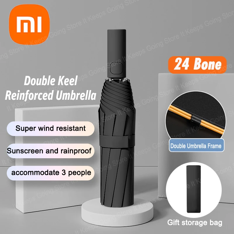 Xiaomi 24 Bone Automatic Umbrella Solid Color Light Collapsible Large Format Outdoor Waterproof Sunshade Uv Protection Umbrella