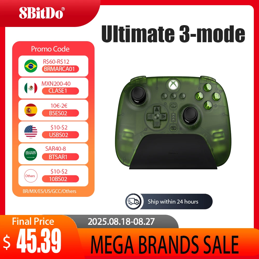 8BitDo Ultimate 3-режимный контроллер-геймпад с джойстиками с эффектом Холла для Xbox Series X S, Xbox One, ПК, Windows 10, 11 и Android