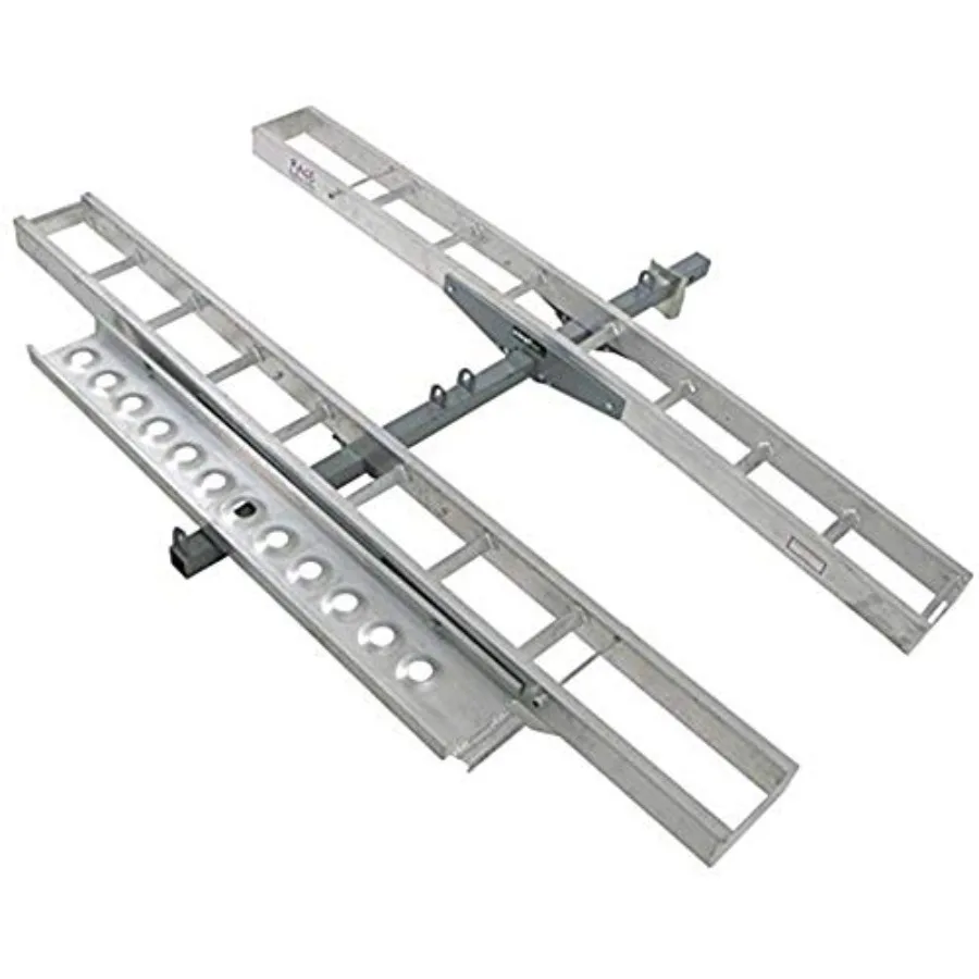 

Heavyduty double motorcycle or dirt bike hitch carrier with 600 lb capacity aluminum construction 75inch track length ideal for